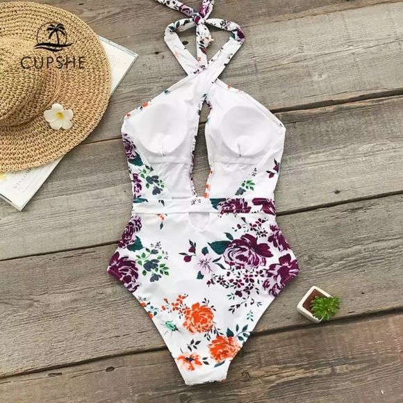 Cupshe White Floral One Piece Crossing Fro… - Picture 4 of 6